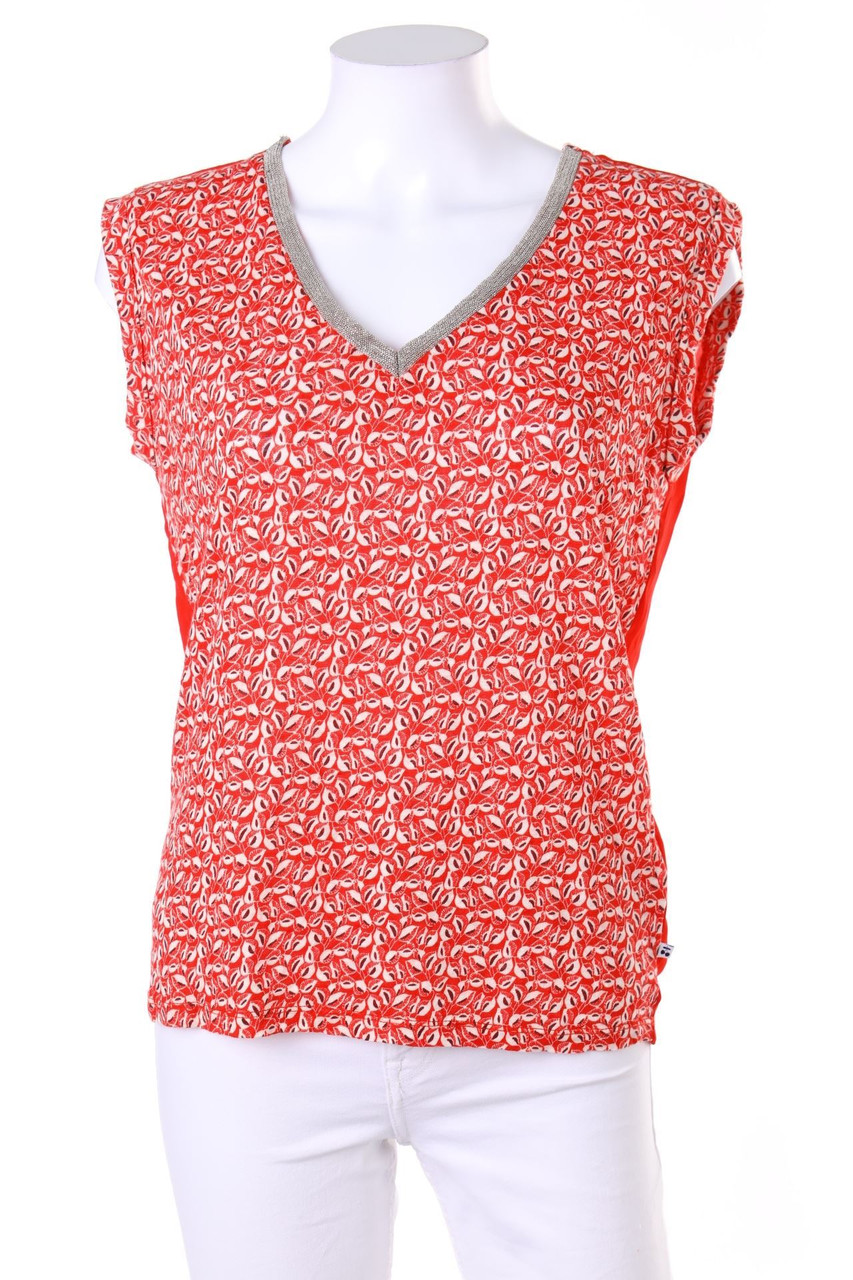 Le temps des Cerises - Print-Shirt aus Leinen mit Perlen - D 36