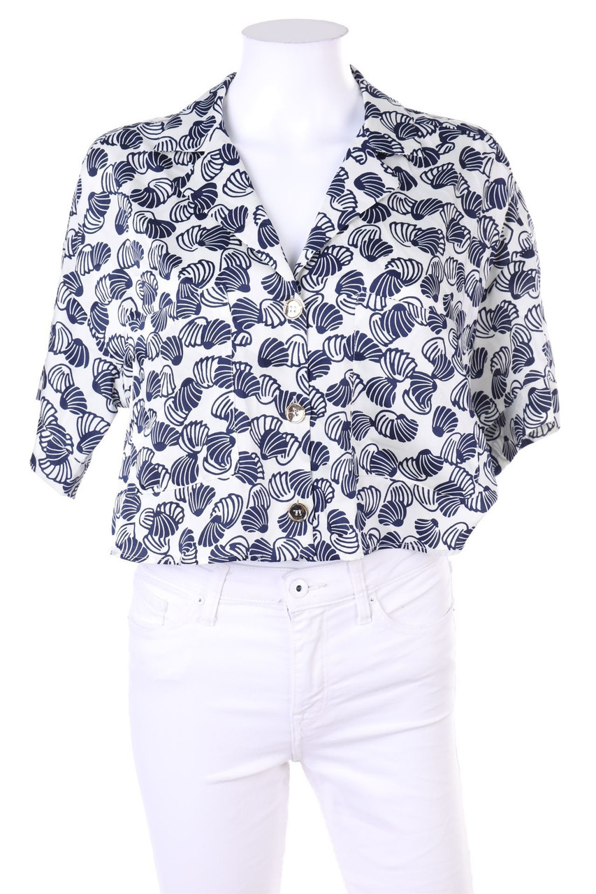 ZARA - Oversize-Kurzarm-Bluse mit aufgesetzten Taschen - S