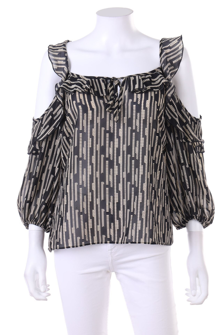No Label - Cold-Shoulder-Blouse with Print - M