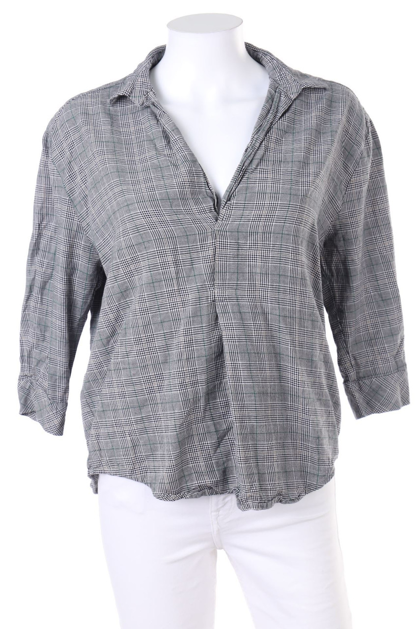 ZARA WOMAN - Hemd-Bluse mit 3/4-Ärmel mit Karo-Muster - S