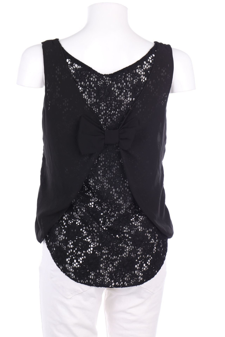 No Label - Blouse Top with Crochet Knit Details, Layer Look - S