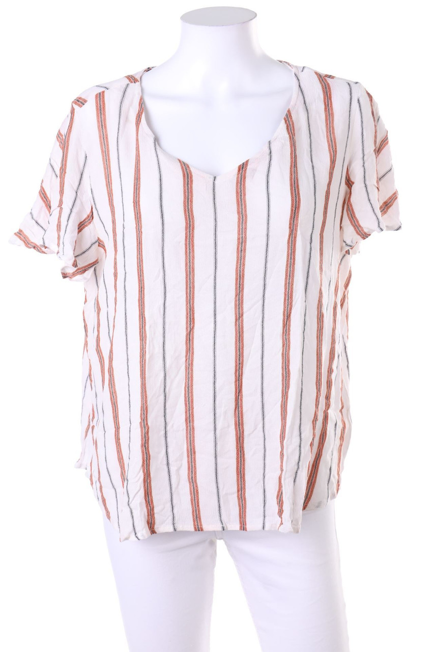 ANNE WEYBURN - Streifen-Kurzarm-Bluse mit Keyhole - D 40