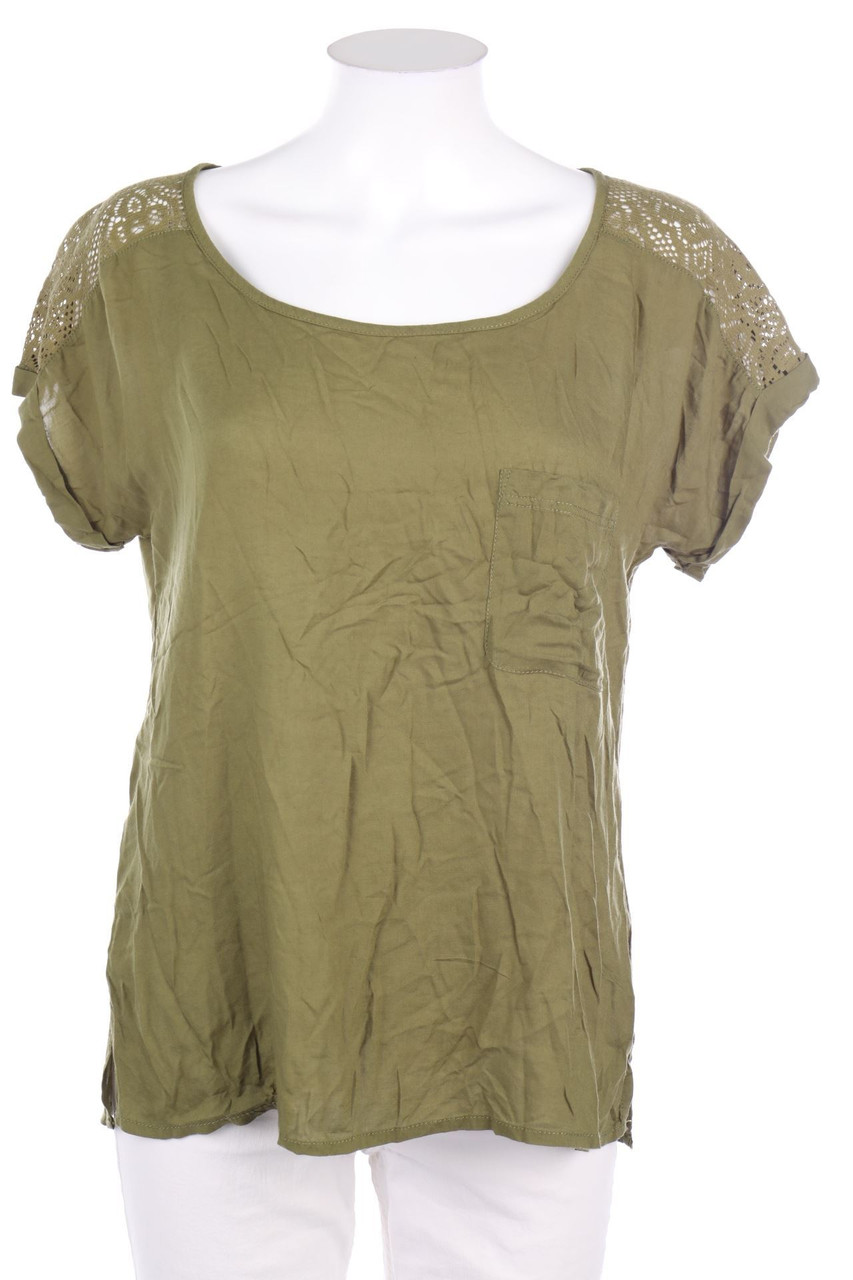 H&M LOGG - Kurzarm-Bluse mit Spitzen-Einsatz - D 36