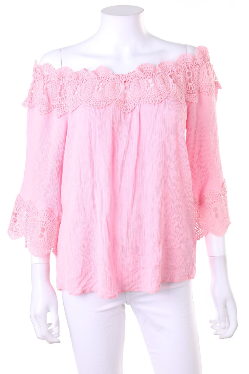 Cream - Carmen-Bluse mit Spitze im Boho-Stil - D 38