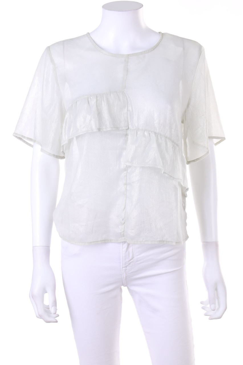 No Label - Glitter-Shortsleeve Blouse with Volants - D 42