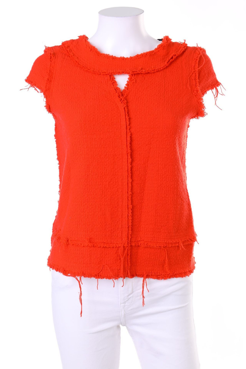 ZARA - Bouclé-Kurzarm-Bluse mit Fransen - XS