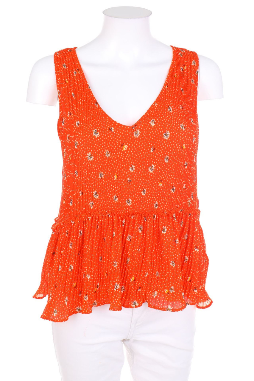 ZARA TRF - Print-Blusentop mit Rüschen im Layer Look - S