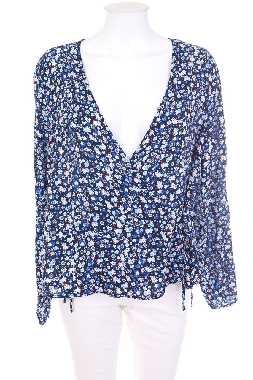 No Label - Wrap Blouse with Flower Print - D 40