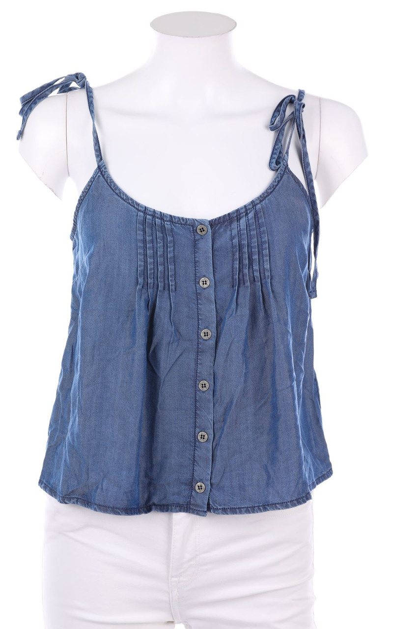 UNITED COLORS OF BENETTON - Denim-Blouse Top with Pin-tucks - XS