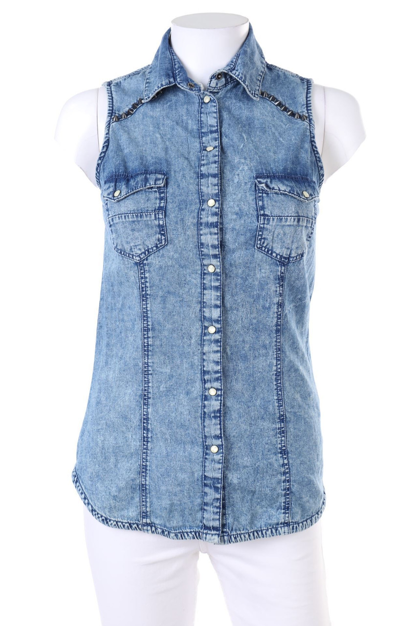 Bershka - Denim-Sleeveless Shirt Blouse with Studs - S