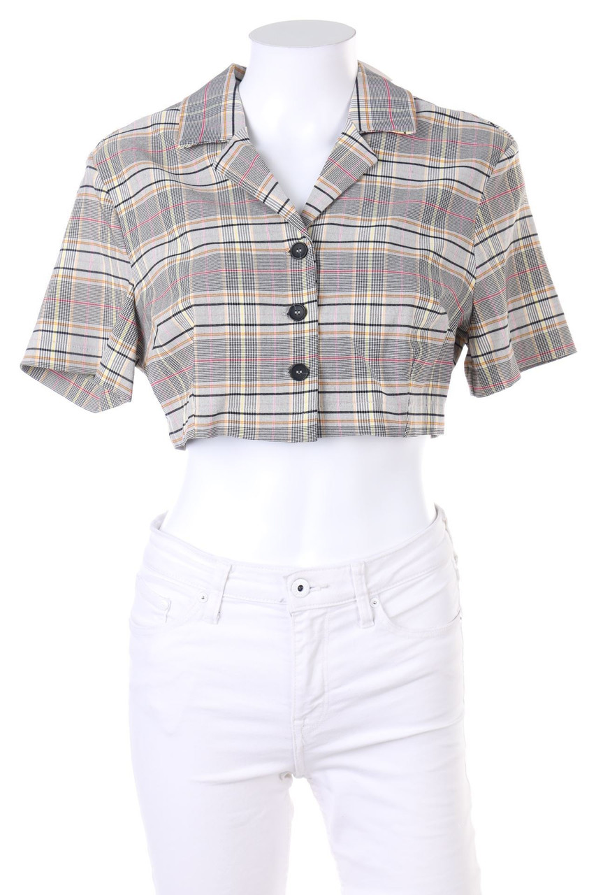 Bershka - Cropped-Checked Shortsleeve-Blazer - M