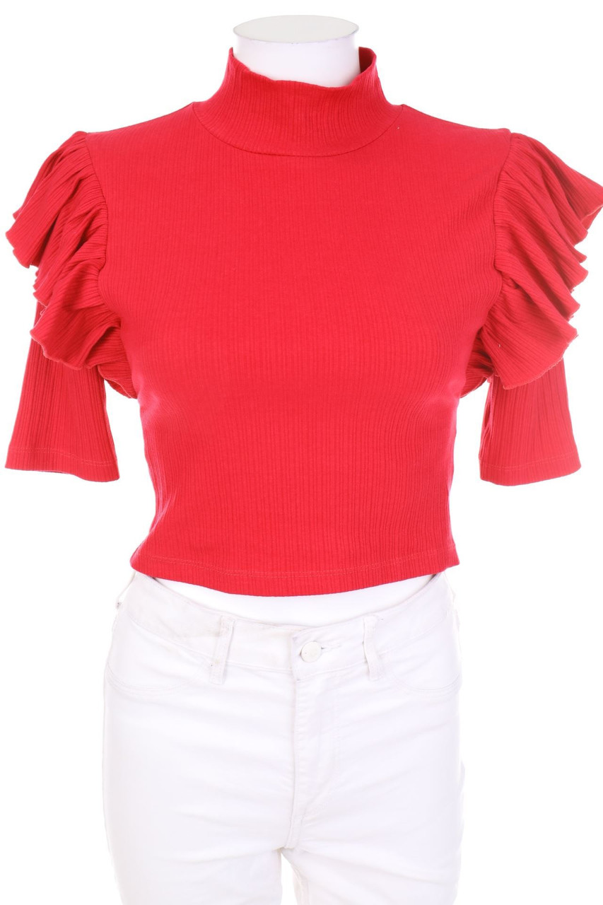 ZARA - Cropped-Bluse mit Volants - S