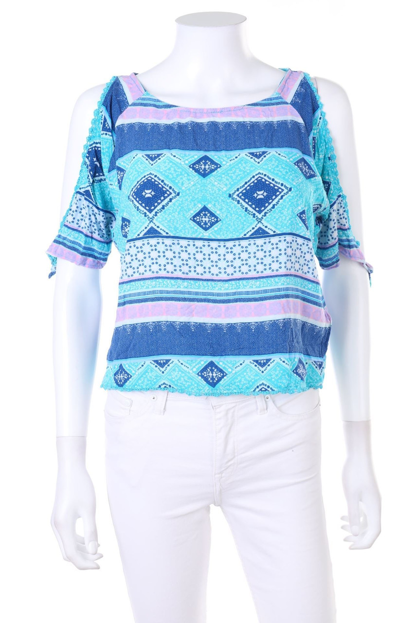 H&M DIVIDED - Cold-Shoulder-Kurzarm-Shirt mit Ethno-Print - D 32