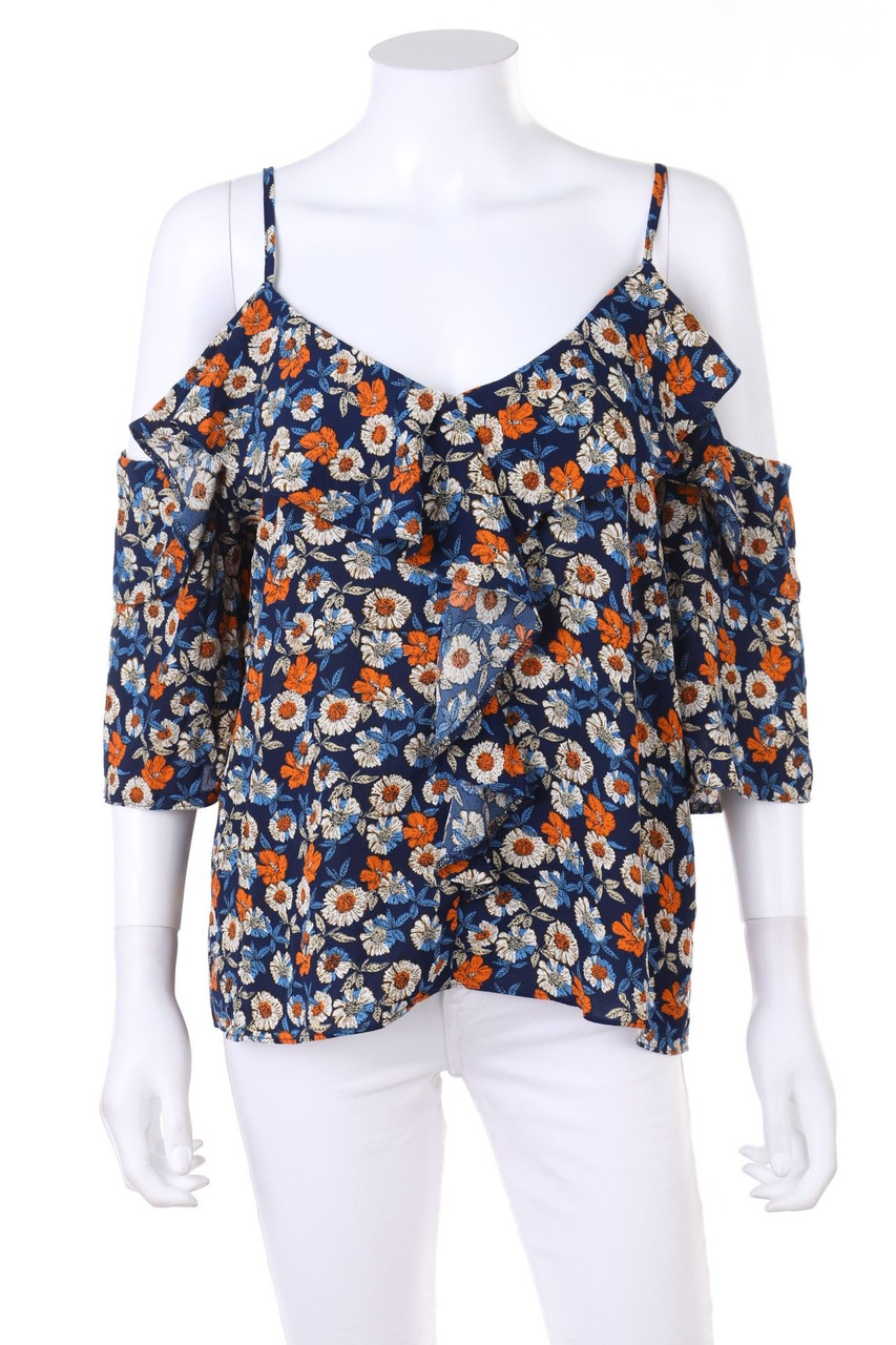 sweewë PARIS - Cold-Shoulder-Shortsleeve Blouse with Flower Print - M