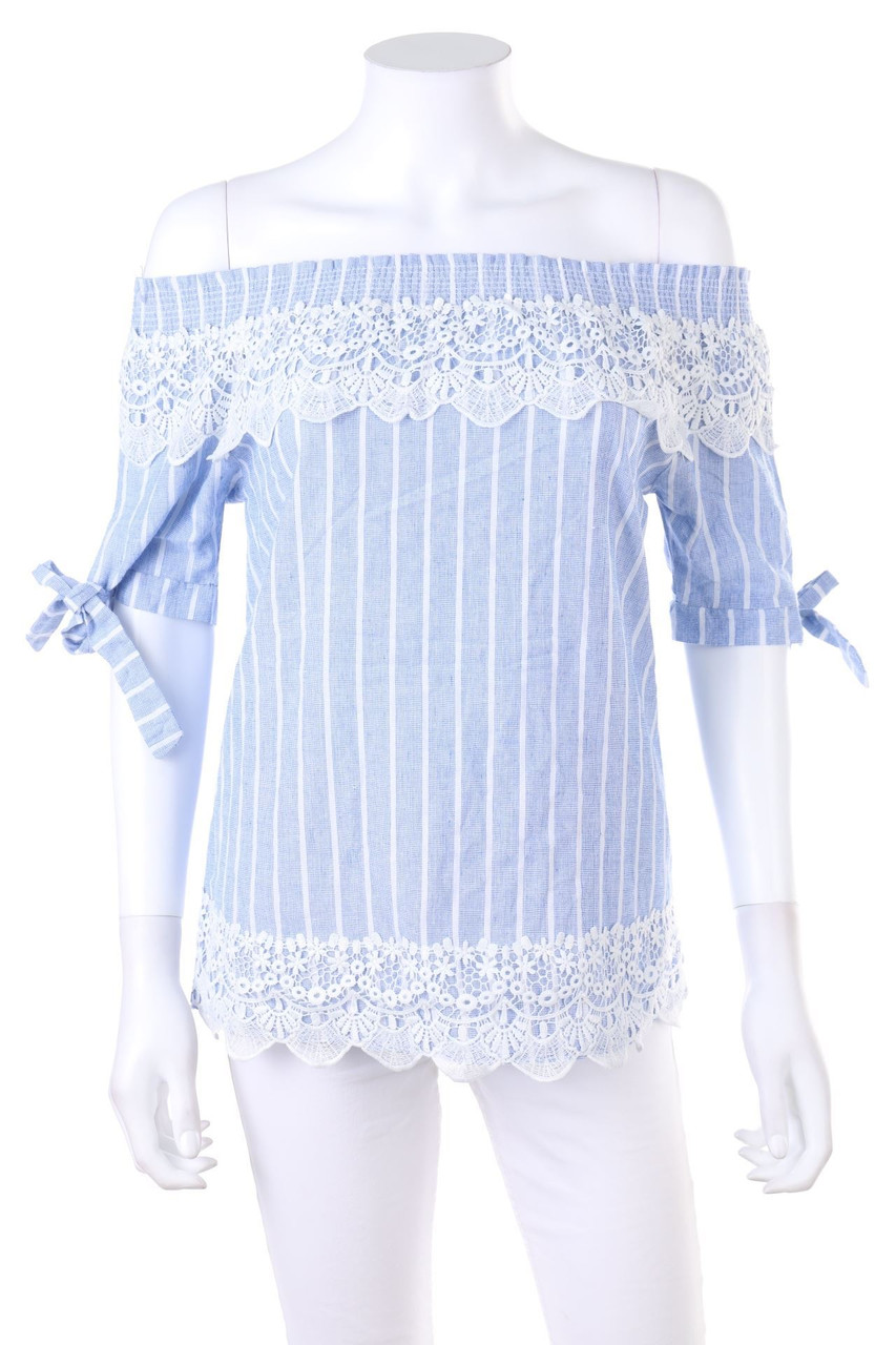 COLLOSEUM - Carmen-Shortsleeve-Shirt with Lace - XS