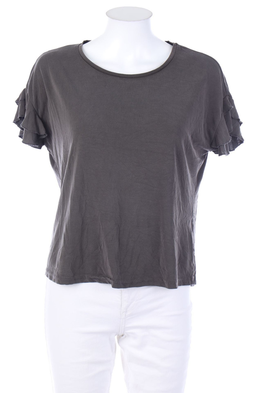 AMISU - Kurzarm-Shirt mit Volants - XS