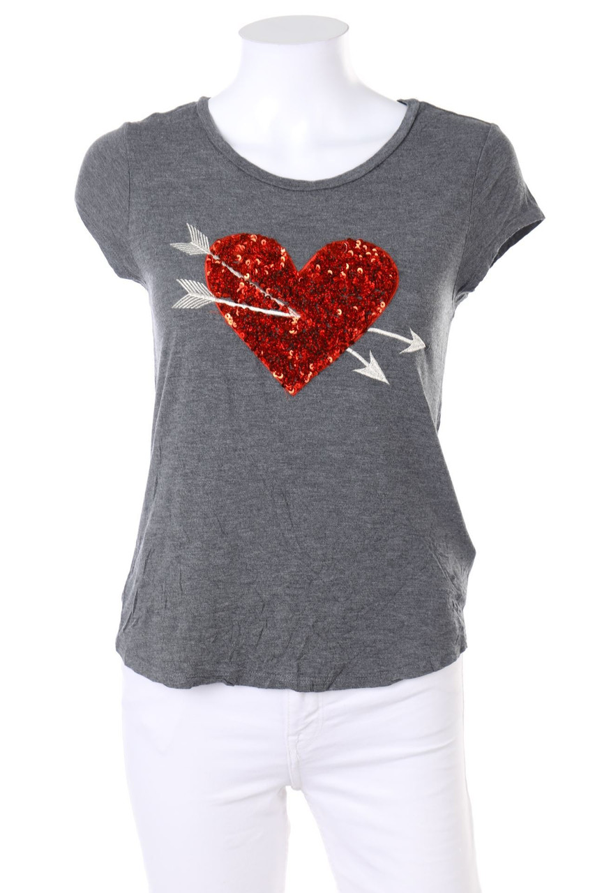 H&M - Kurzarm-Shirt mit Pailletten - XS