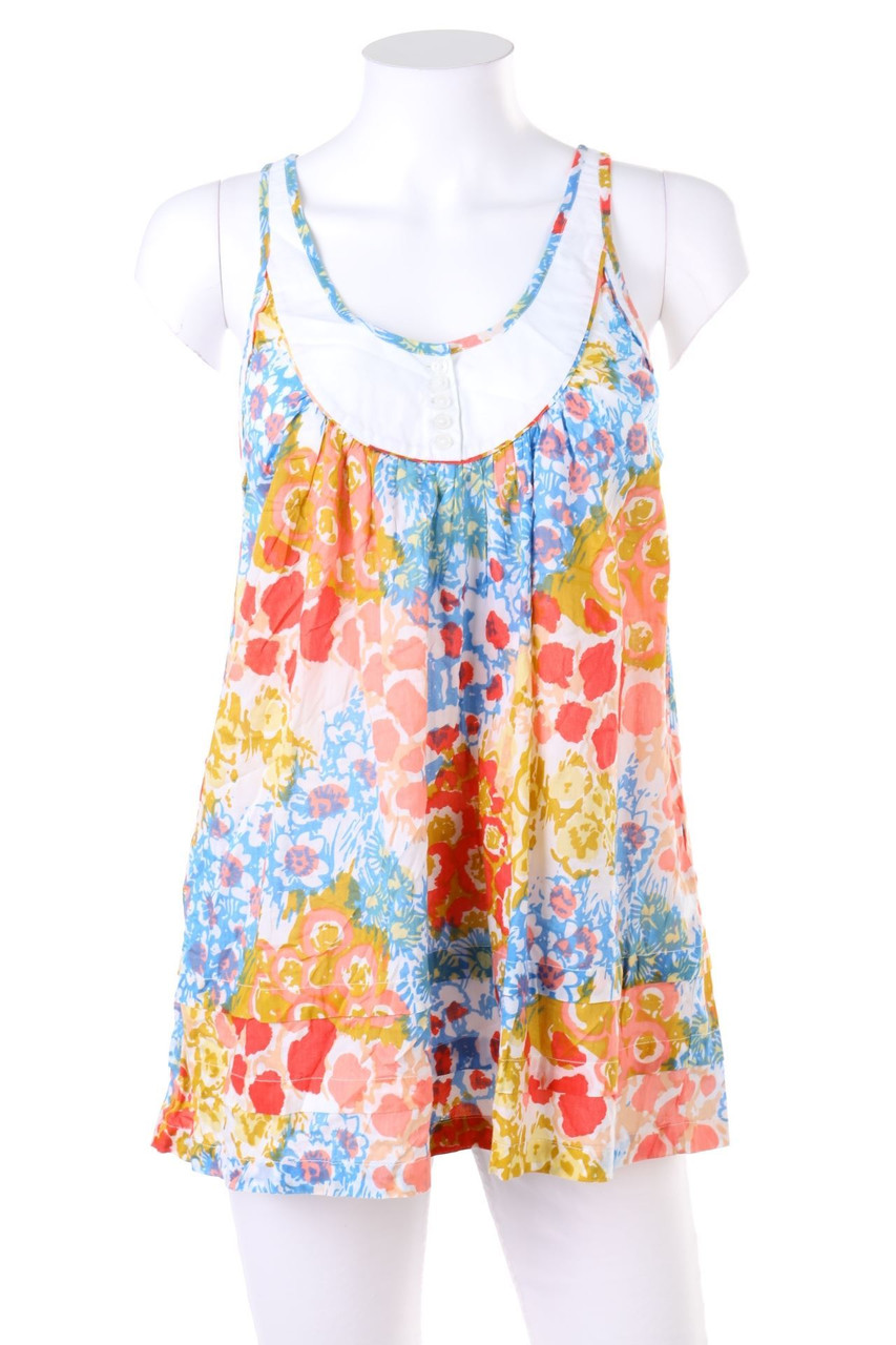 FRENCH CONNECTION - Print-Blouse Top, Cotton, Pleated - L