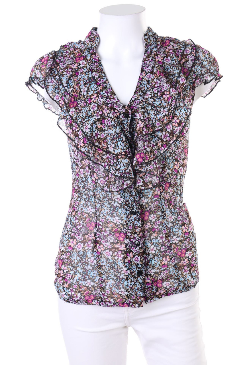 AMISU - Kurzarm-Bluse mit Blumen-Print - XS