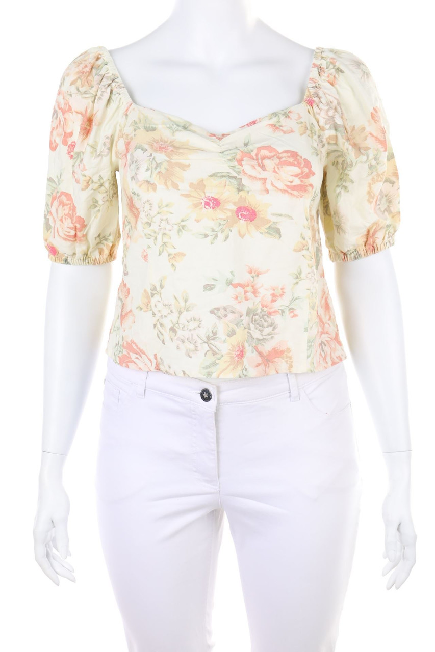 H&M - Bluse aus Leinen-Mix mit Blumen-Print - D 46