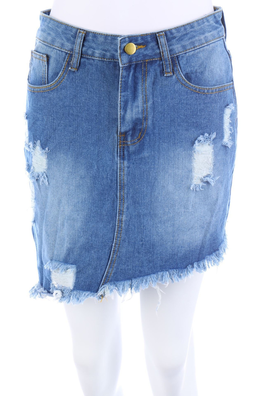 No Label - Distressed Denim Mini Skirt - M