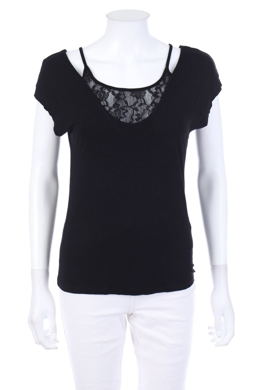 MORGAN - Shortsleeve-Shirt with Lace Insert - S