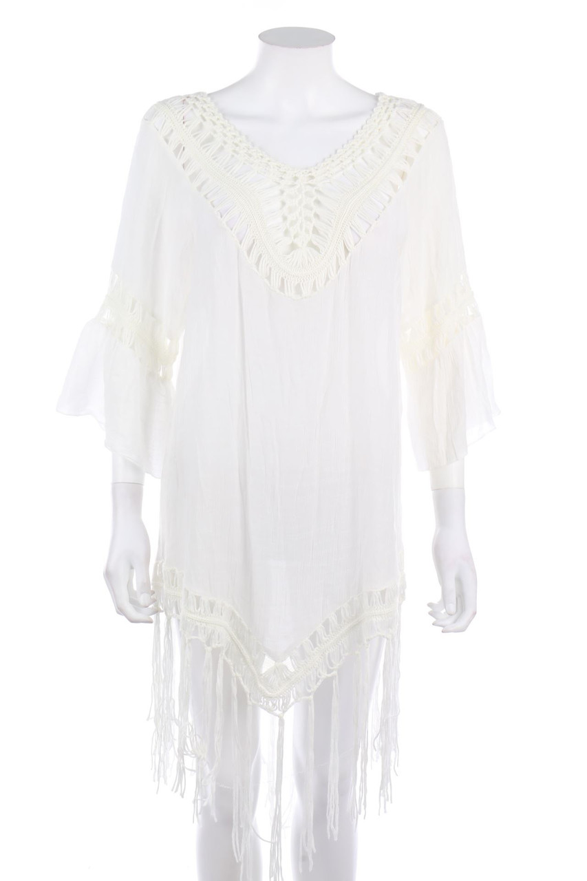 zebra - Beach Dress with Crochet Knit Details, Boho Style - L