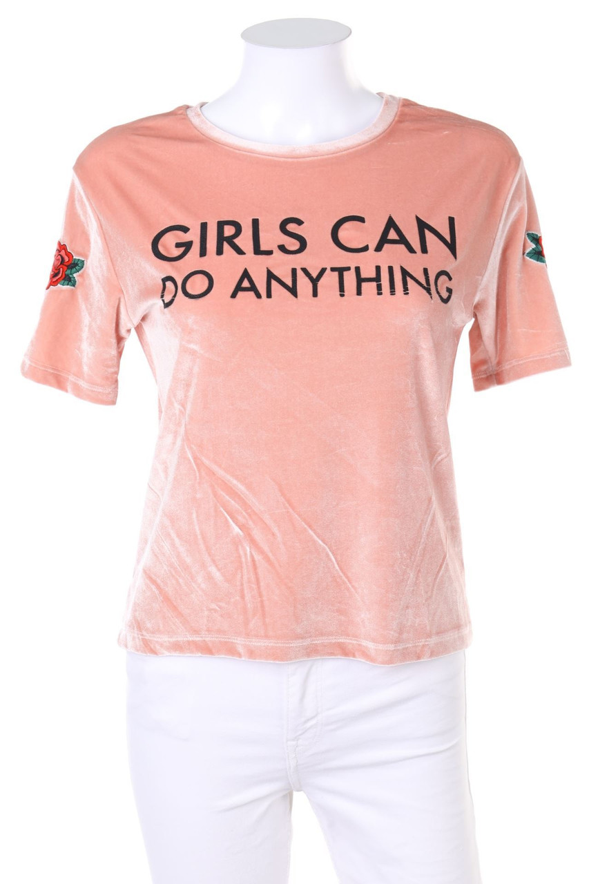 TALLY WEiJL - Velvet Shortsleeve-Shirt with Statement Print - XXS