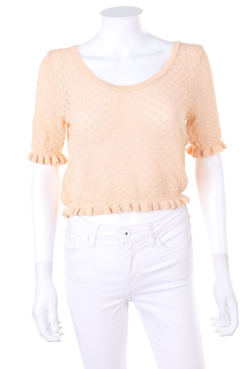 ZARA - Cropped-Strick-Pullover mit Rüschen - L