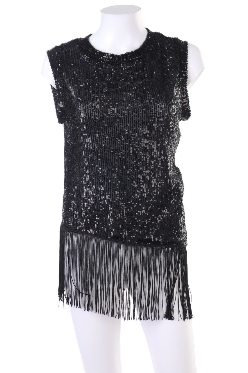 SECONDHAND - Pailletten-Top mit Fransen - D 38