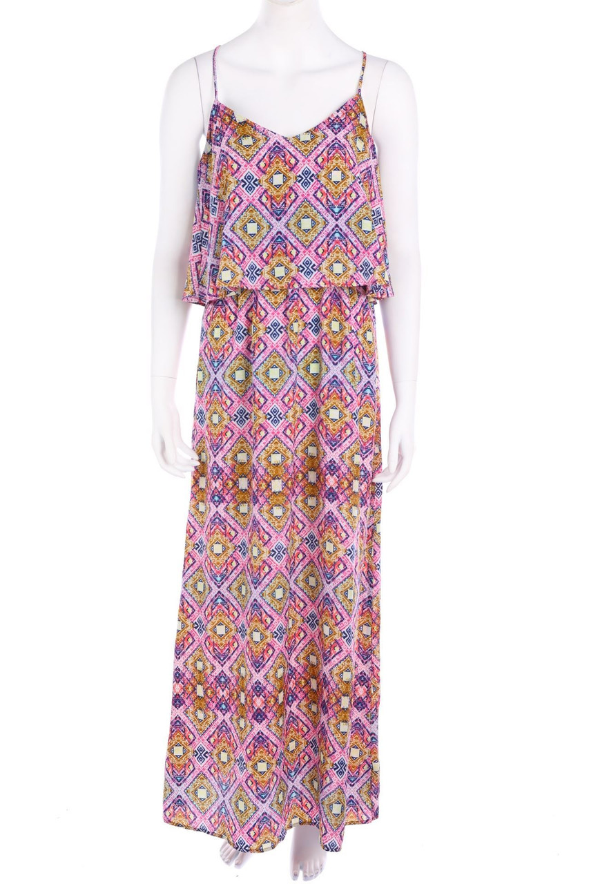 SECONDHAND - Maxi Dress, Layer Look with Ethno Print - M