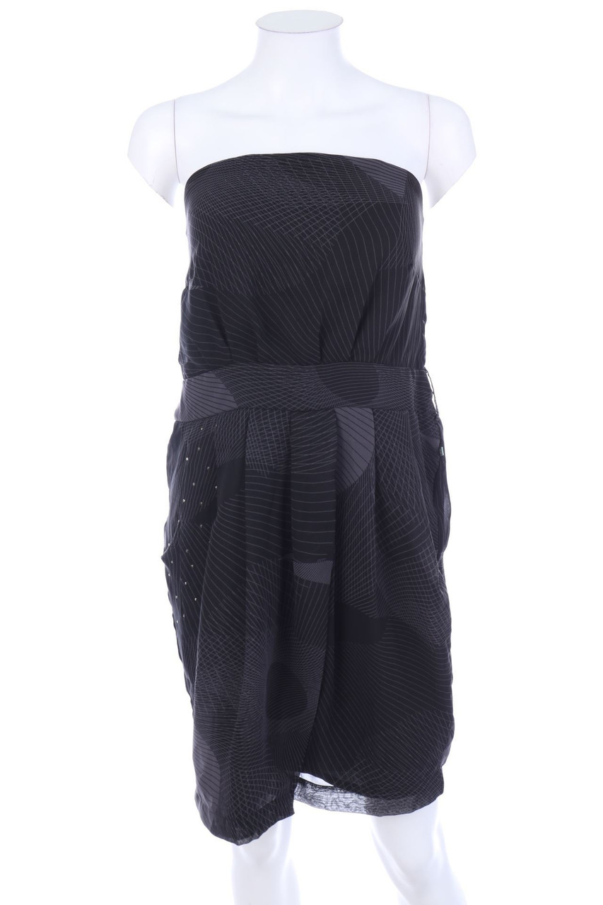 DEPT - Bandeau-Print-Dress with Rhinestones, Smok Detailing - L