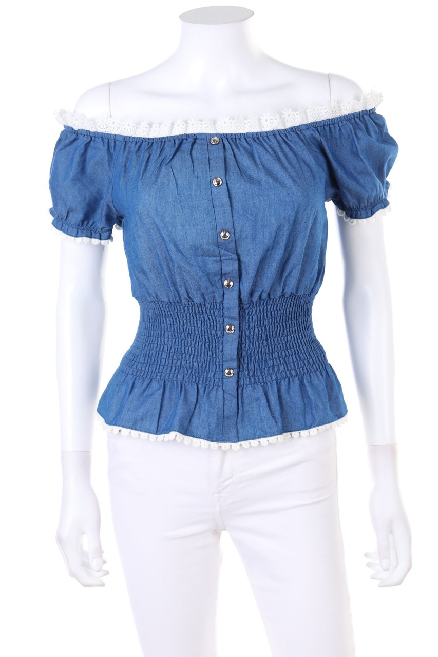 papermoon - Off-the-shoulder blouse, Denim Look - S