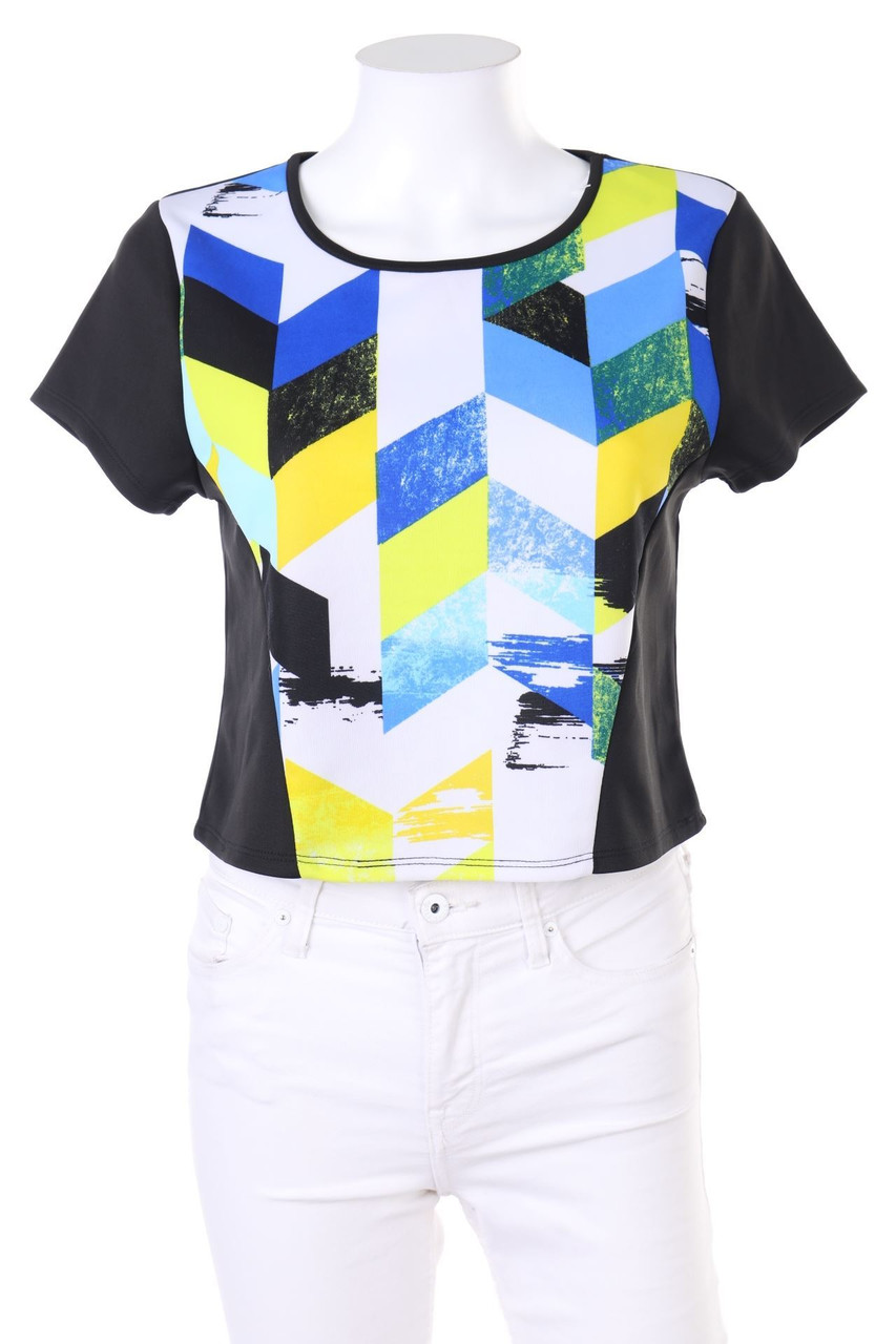 MATERIAL GIRL - Cropped-Shortsleeve-Shirt with Geo Print - S