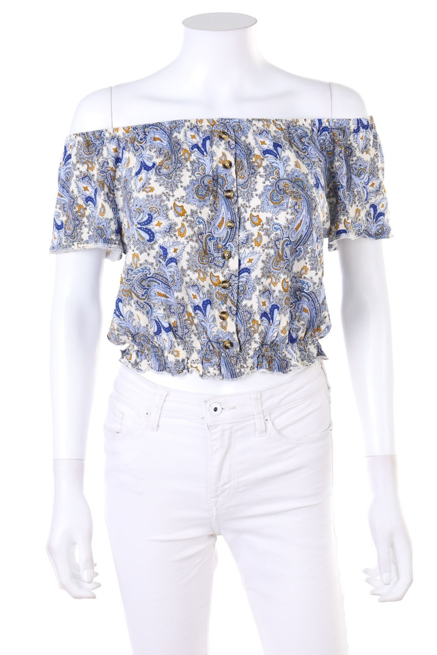 H&M - Cropped-Bluse mit Ethno-Print - S