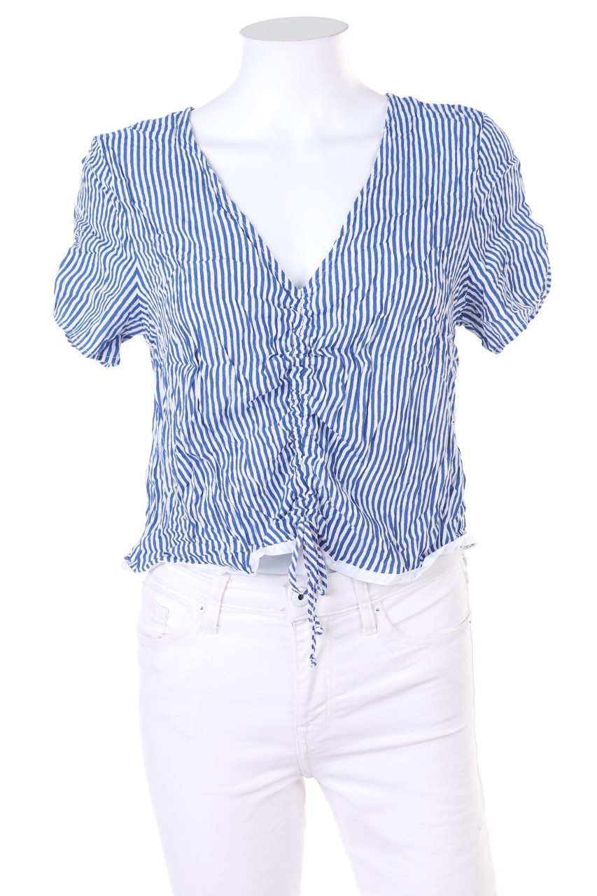 H&M - Streifen-Kurzarm-Bluse mit Raffungen - D 40