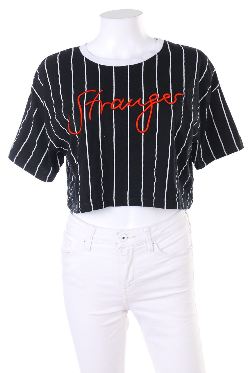 FB SISTER - Streifen-Cropped-Shirt mit Stickereien - S
