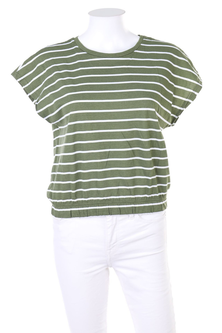 TESSENTIALS - Streifen-Cropped-Shirt aus Baumwolle mit überschnittener Schulter - S