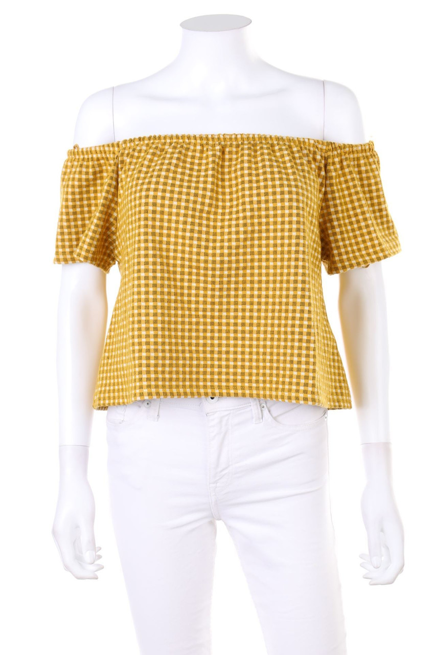 ZARA TRF - Carmen-Kurzarm-Shirt mit Karo-Muster - L
