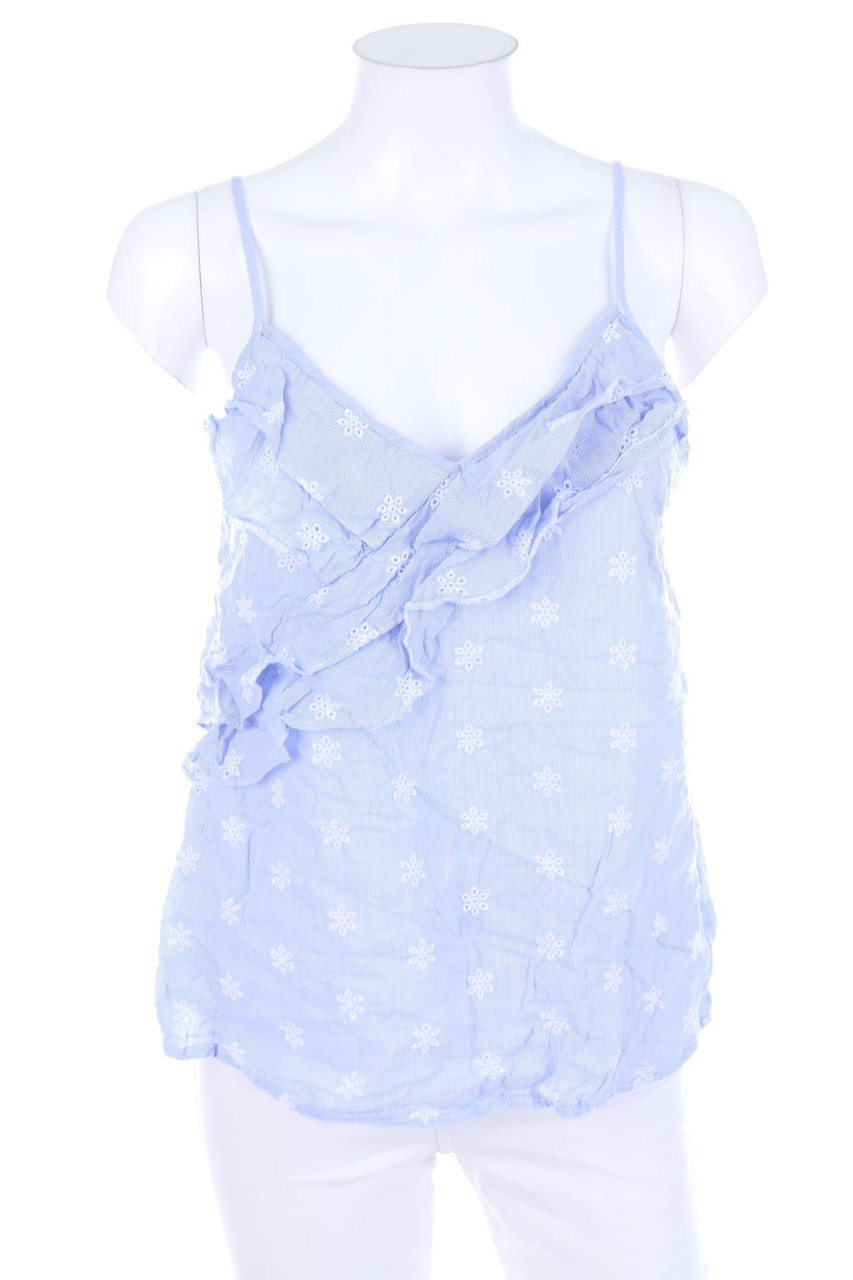 No Label - Stripe Blouse Top with Eyelet Lace - M