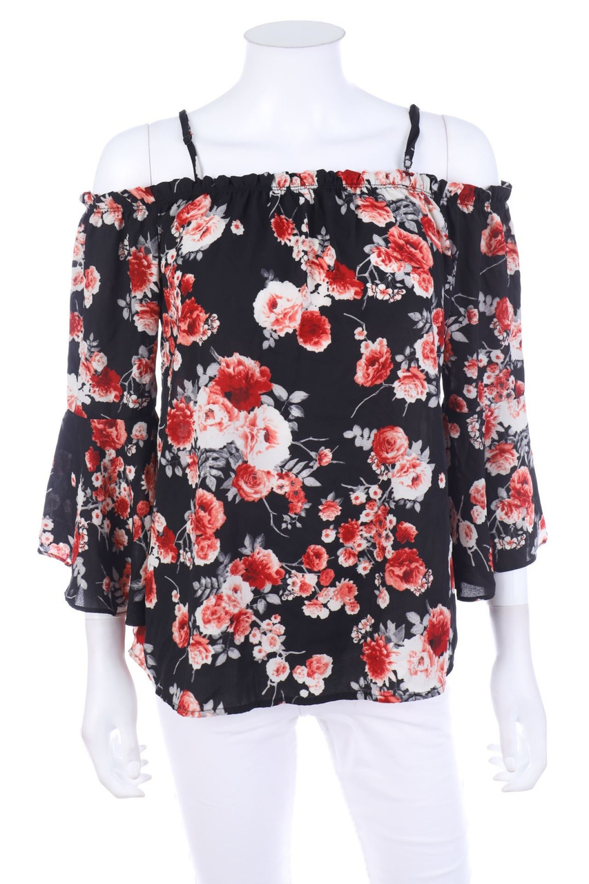 Chicorée - Cold-Shoulder-Blouse with Flower Print - M