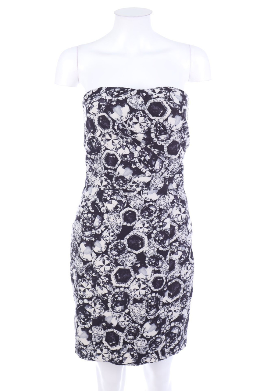 Ohne Label - Bandeau-Print-Minikleid mit Gummizug - D 36