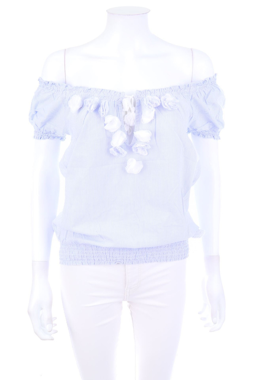 Madonna - Streifen-Carmen-Bluse mit Applikationen - L