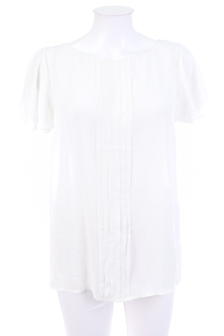 BENETTON - Volants-Shortsleeve Blouse with Pin-tucks - M