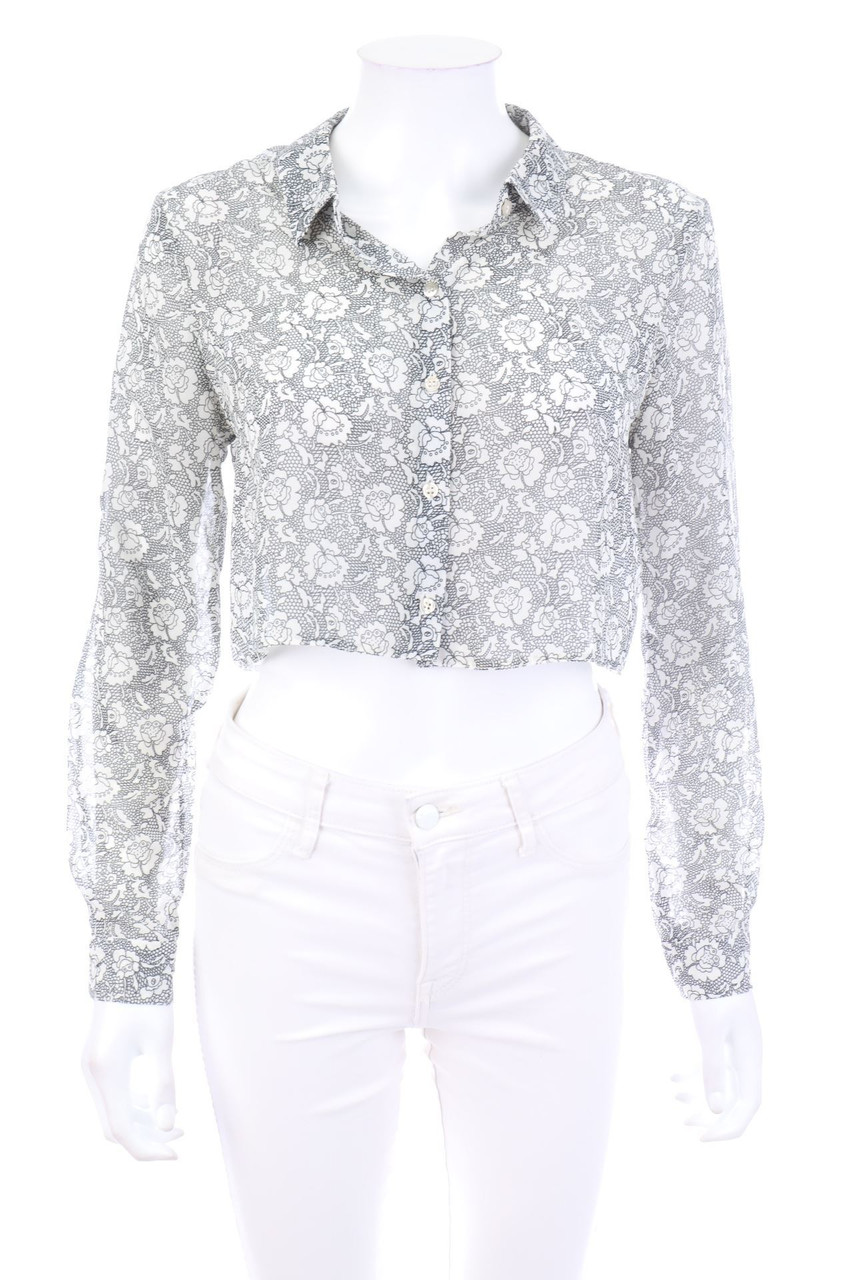 No Label - Cropped-Blouse with Flower Print - D 38