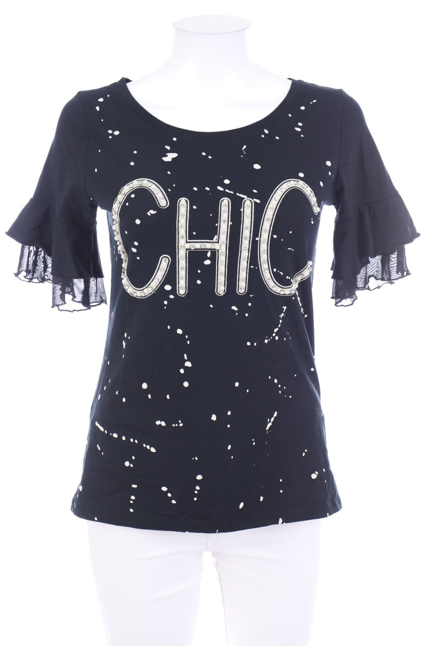 No Label - Shortsleeve Blouse with Jewelry Stones - XS