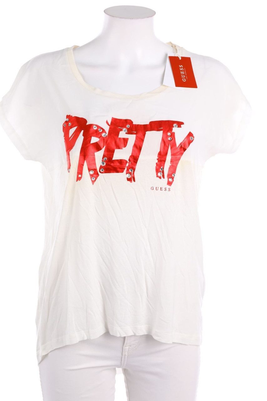 GUESS - Shirt with Statement Print with Rhinestones - M