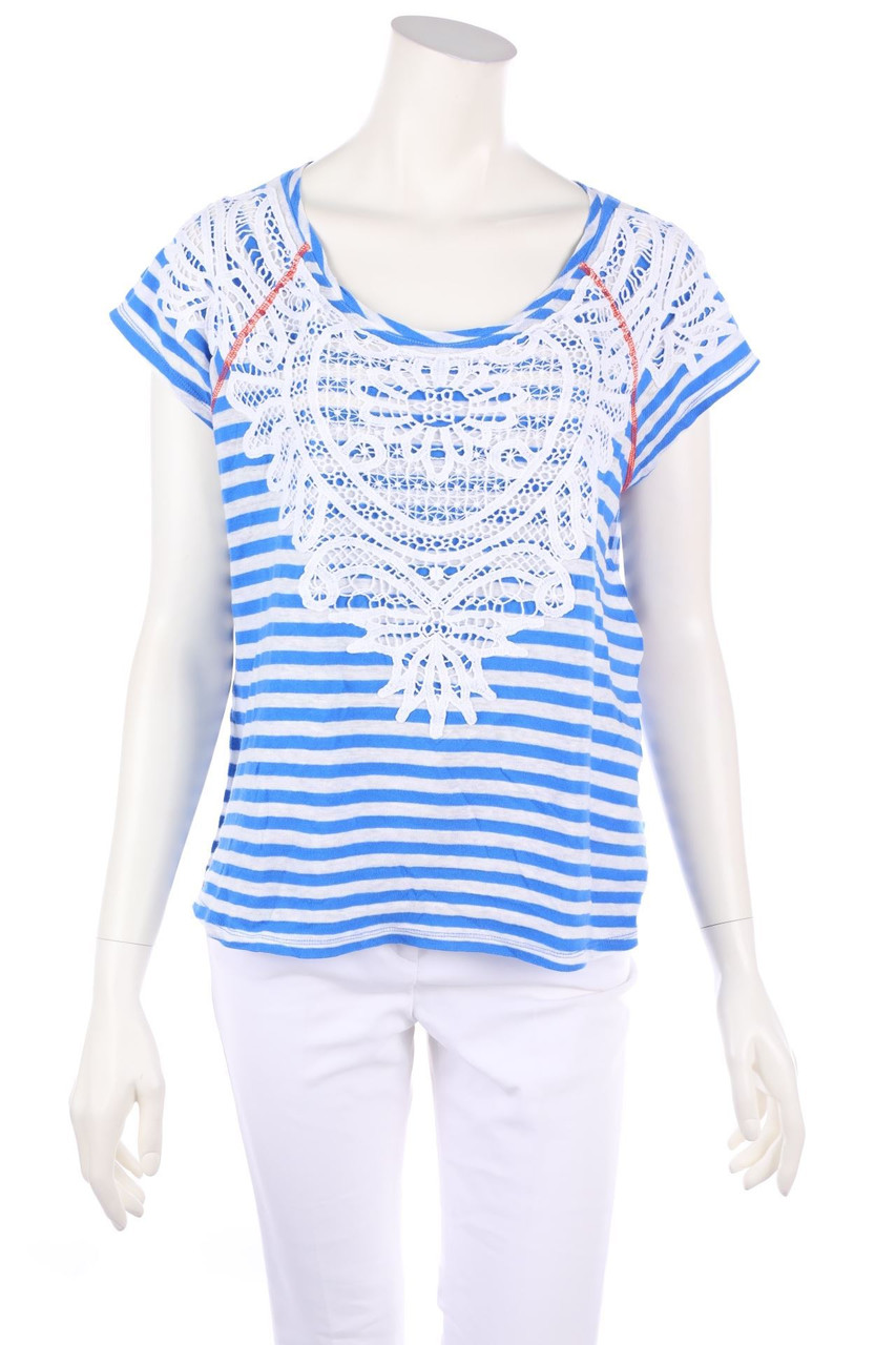 MARC AUREL - Kurzarm-Shirt aus Leinen-Mix mit Spitze - D 36