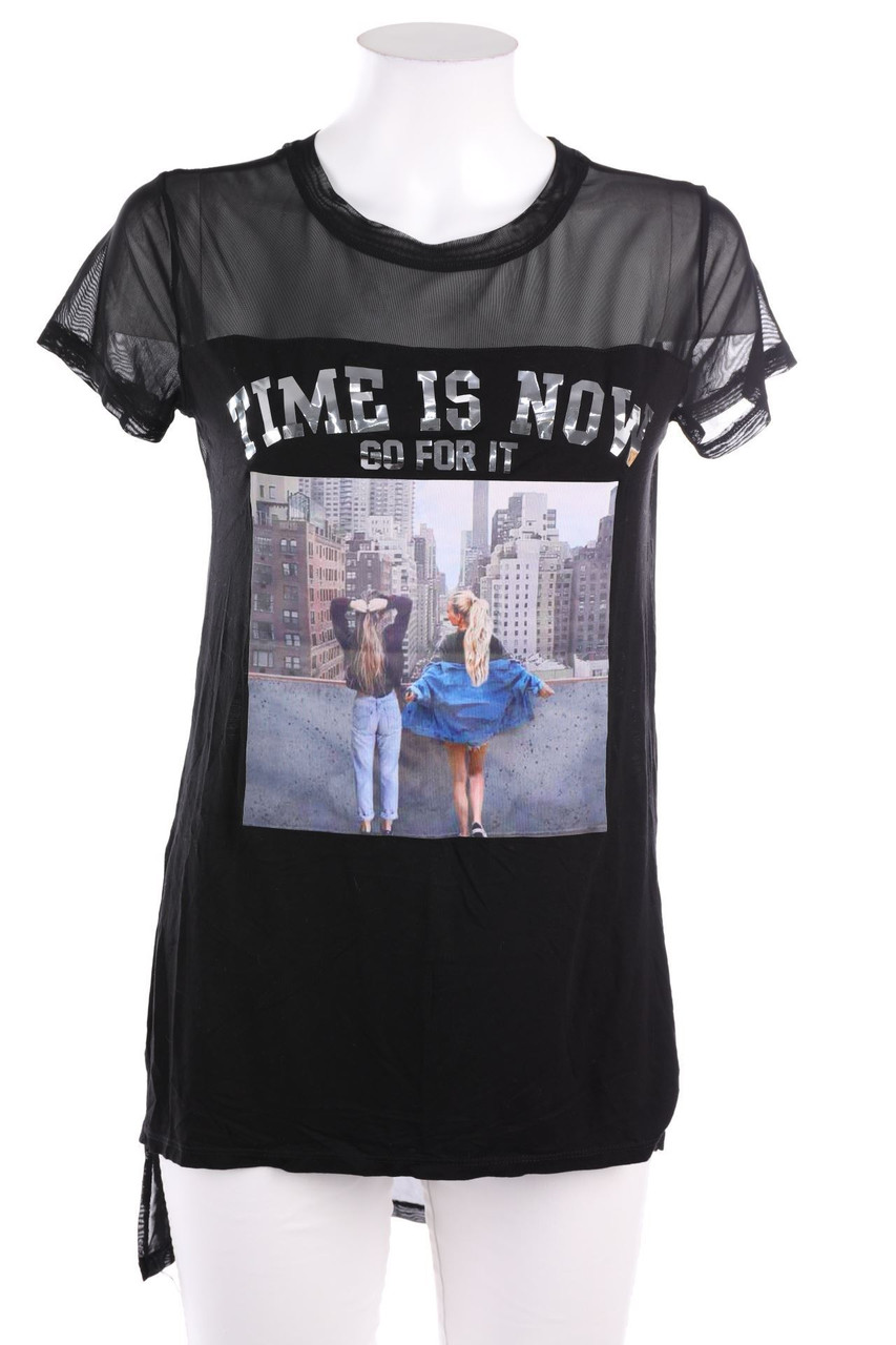 TALLY WEiJL - Mesh-Shortsleeve-Shirt with Print - XS