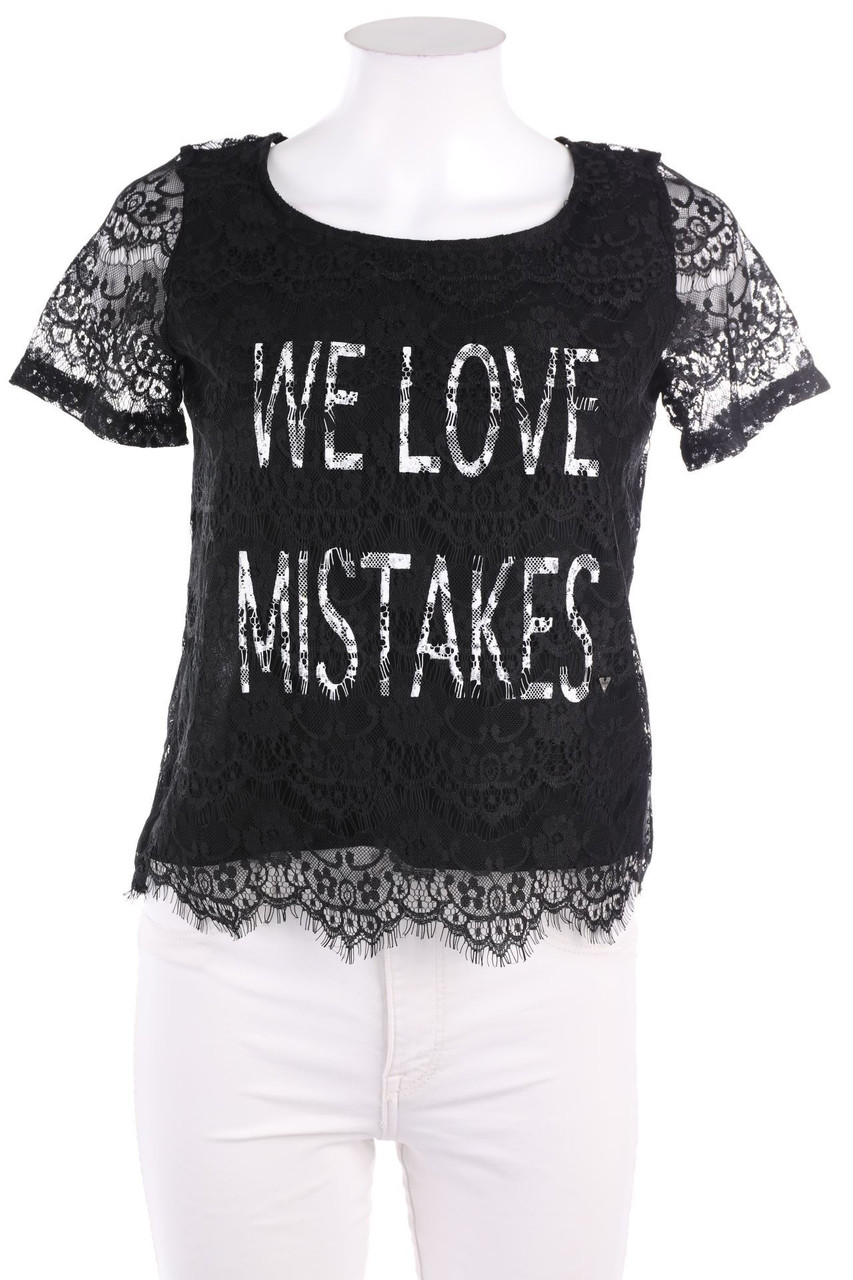 GUESS - Lace-Shortsleeve-Shirt with Statement Print - XS